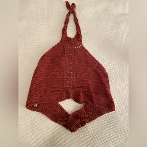 Burnt Orange Crocheted Backless Cropped Tank